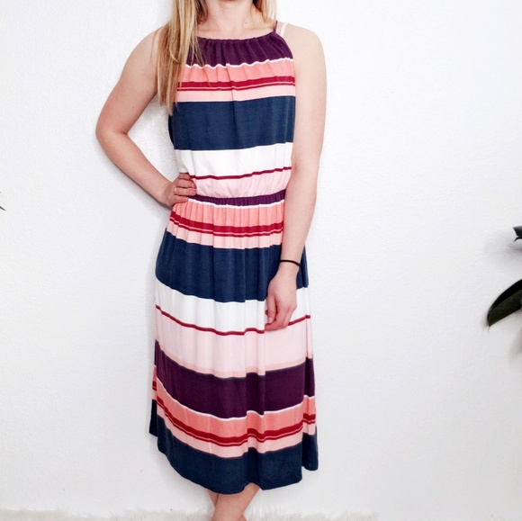 LOFT Dresses & Skirts - AT Loft Striped Nautical Midi Sun Dress 256